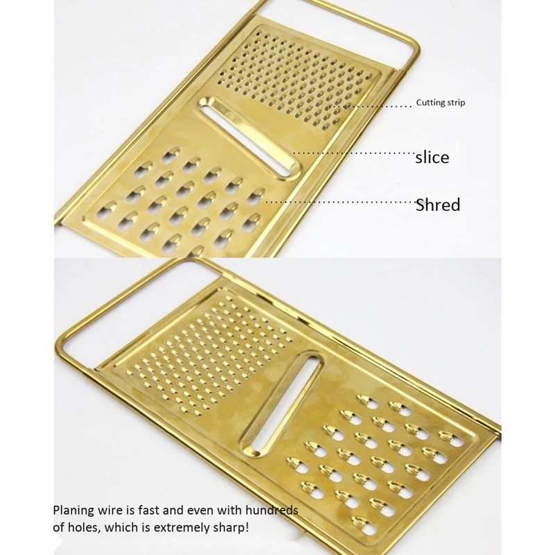 

Multifunction Kitchen Gadgets Gold Stainless Steel Grater Potato Fruit Slicer Peel Scrape Vegetable Cutter Chopper Wipe Radish