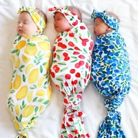 2 pcsset newborn baby receiving blanket headband set infant fruit printed swaddle wrap sleeping bag hair band kit