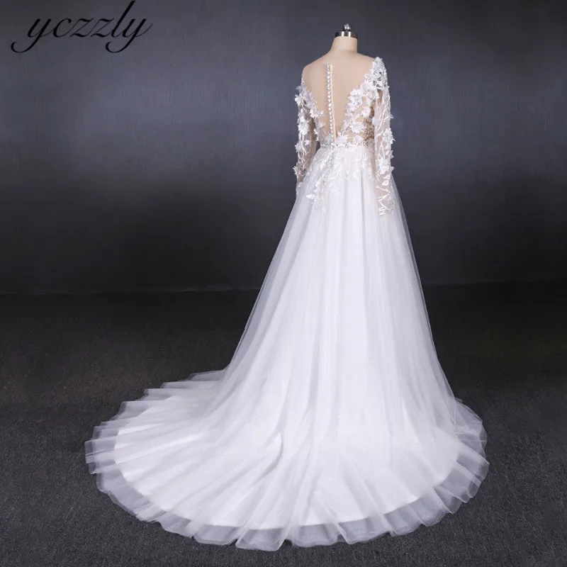 Сексуальное Кружевное пляжное свадебное платье с длинным рукавом и прозрачным