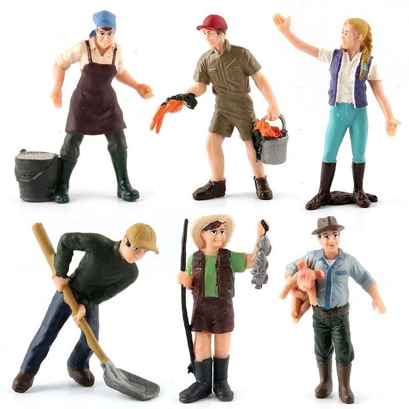 

17Pcs Realistic Plastic Miniature Farmer Character Rancher Figurines Little Model People Kids Toys Home Decor Playsets
