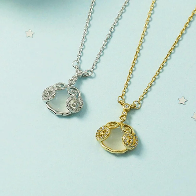 

KOFSAC New Vintage Fashion Crystal Auspicious Wishful Pendant Jewelry 925 Sterling Silver Necklaces For Women Anniversary Gifts