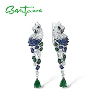 santuzza silver earrings for women 925 sterling silver parrot birds sparkling blue green cz drop earrings trendy fine jewelry