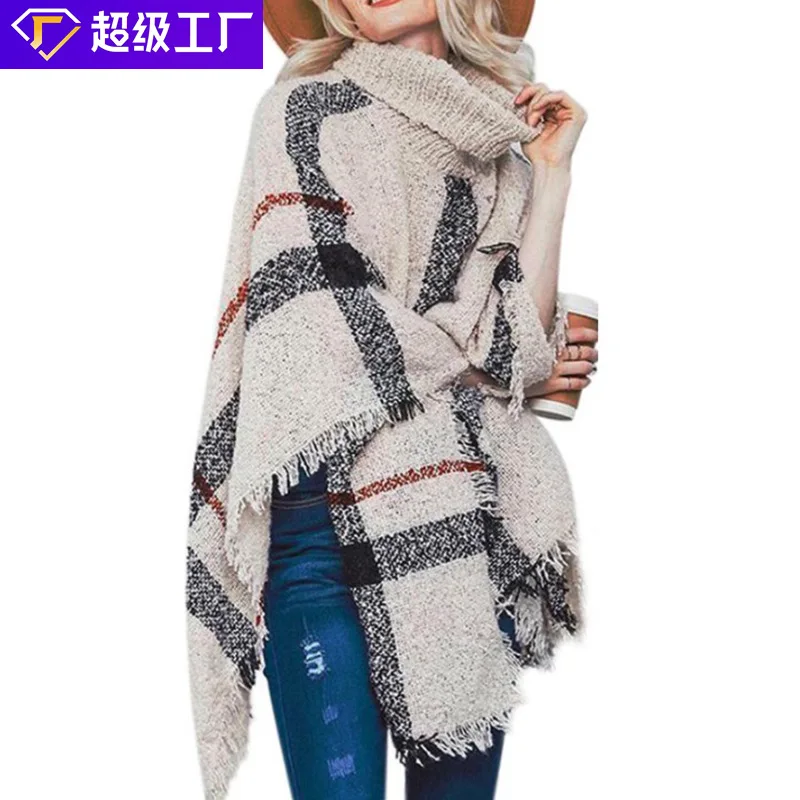 

Women Coat Autumn Winter Knitting Turtleneck Long Ponchos And Capes Sweater Pullovers Femme