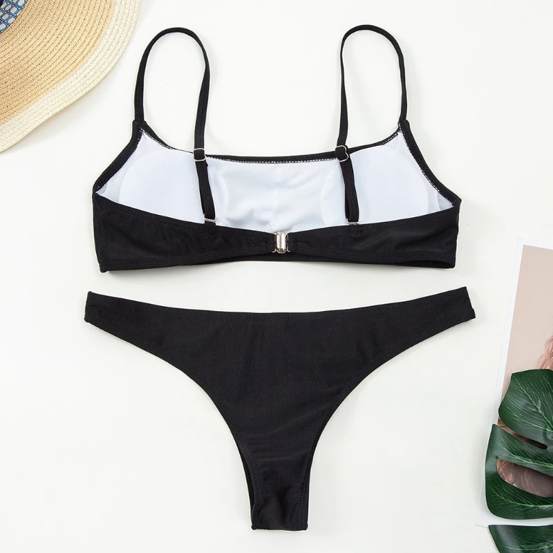 

Women Sexy Push Up Bra Low Waist Thongs Solid Color Bikini Set Triangle Swimsuit
