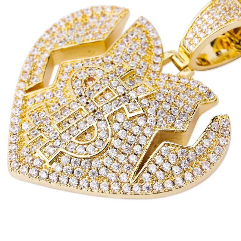 

Cross-Border Hot Style Full Zircon Heart Usd Pendant Hiphop Hipster Personality Hiphop Necklace