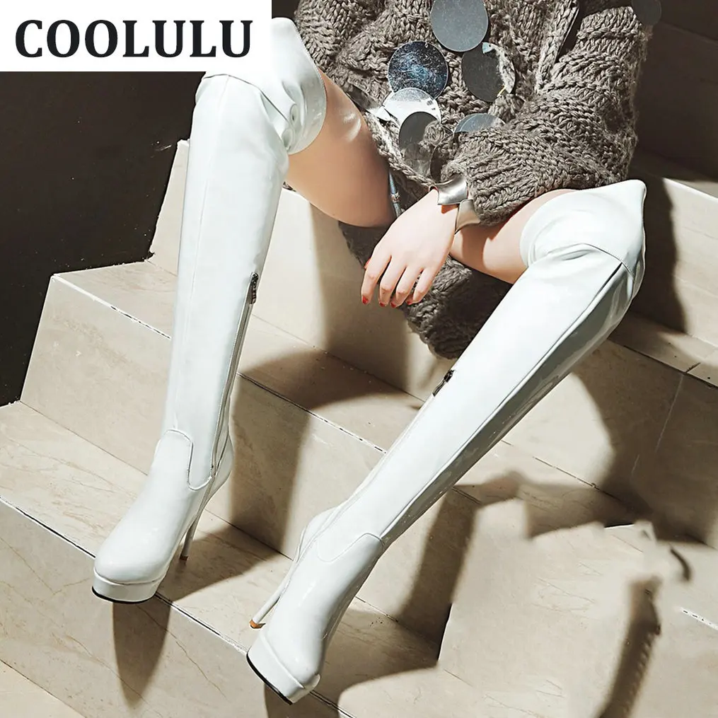 

COOLULU Platform Thigh High Boots Heels for Women Stiletto Over The Knee Thin Heel Boots Woman Shoes High Heels Sexy Party Shoes