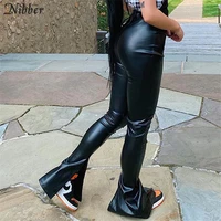 nibber black pu leather stacked y2k style pencil pants womens autumn winter trousers popular luxurious design tight pants female