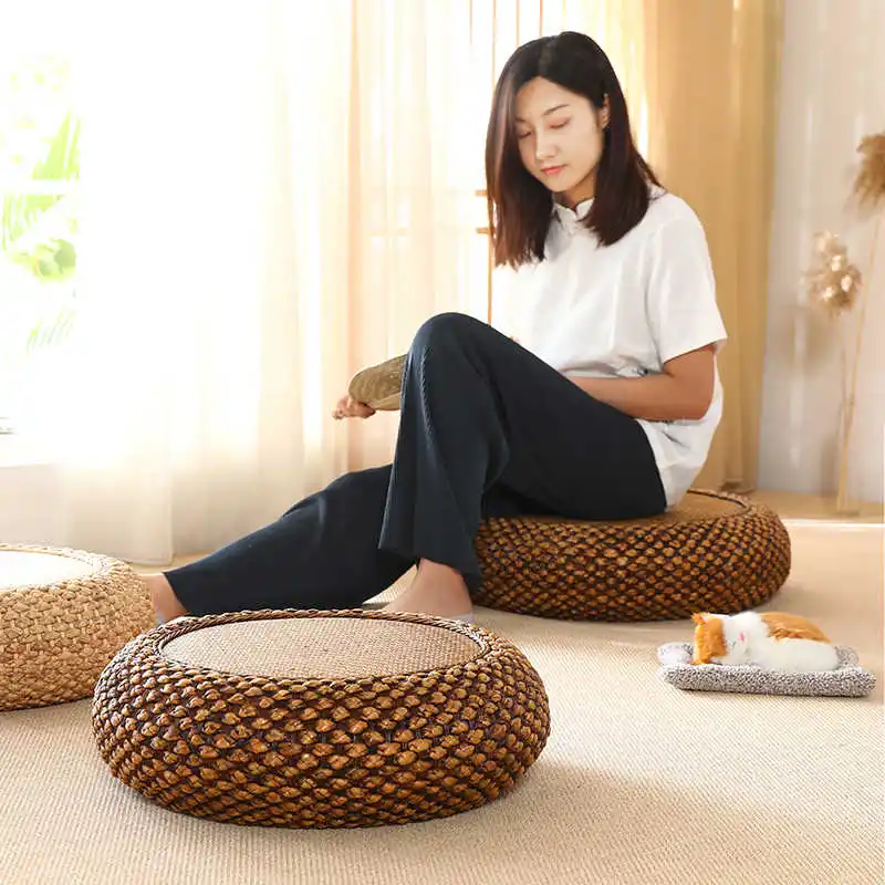 저렴한 일본식 두꺼운 등나무 다다미 침실 쿠션, 가정용 명상 매트 빨대 직조 거실