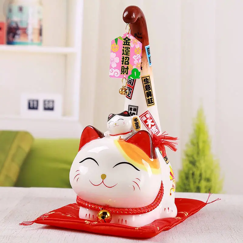 

Японские Длинные украшения в виде кошки на удачу, керамическая копилка для гостиной, украшение для дома, открытие магазина, креативные пода...