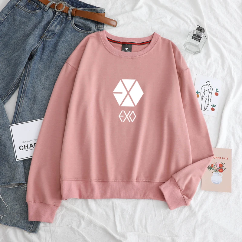 Толстовка EXO для мужчин и женщин Модный хлопковый свитшот Корейская популярная