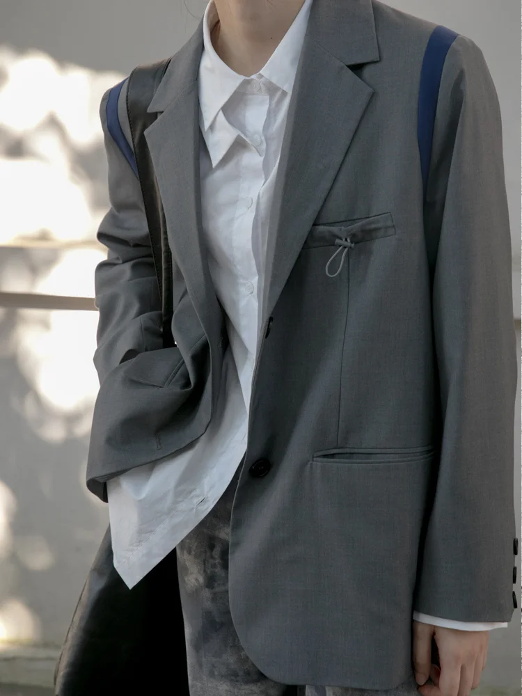

Suit Coat Stitching Contrast Lapel Collar Suit Coat Women's Korean Loose Thin Design Temperament Top