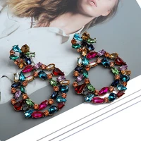 vintage metal hollow full colorful crystal big dangle drop earrings for women boho pendant pendientes luxury jewelry accessories