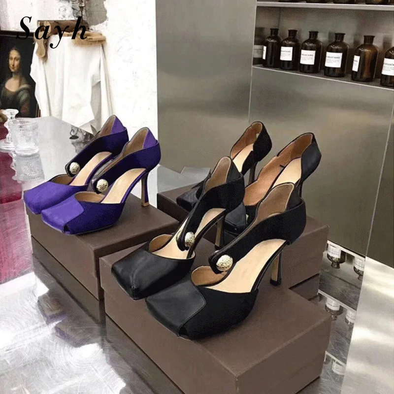 

French Women Square Toe Rome Gladitor Sexy Pumps Stilettos Thin High-Heel Modern Patchwork Party Shoes
