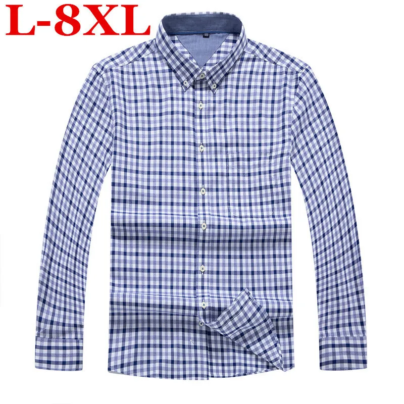 Размера плюс 8XL 7XL 6XL Осенняя Мужская Фланелевая рубашка в клетку 100% Повседневная
