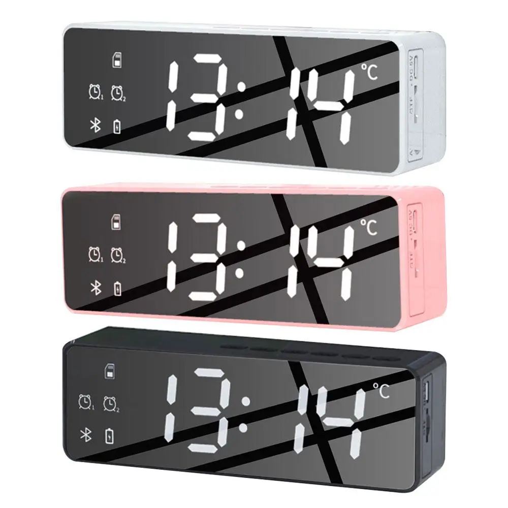 

LED Wireless Bluetooth Speaker with Alarm Clock Mirror Phone Holder FM Collection Reminder Function