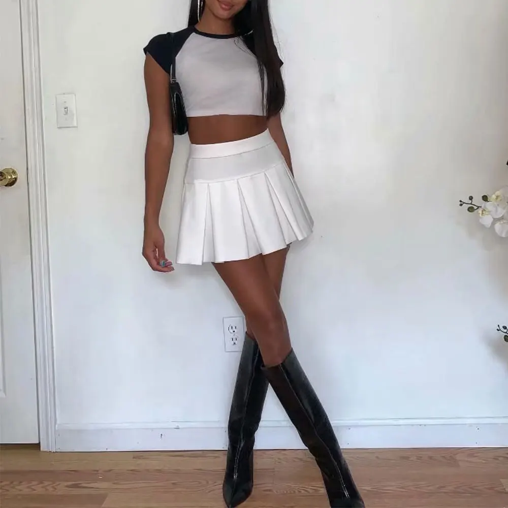 Модная женская плиссированная мини юбка А силуэта с завышенной талией новая