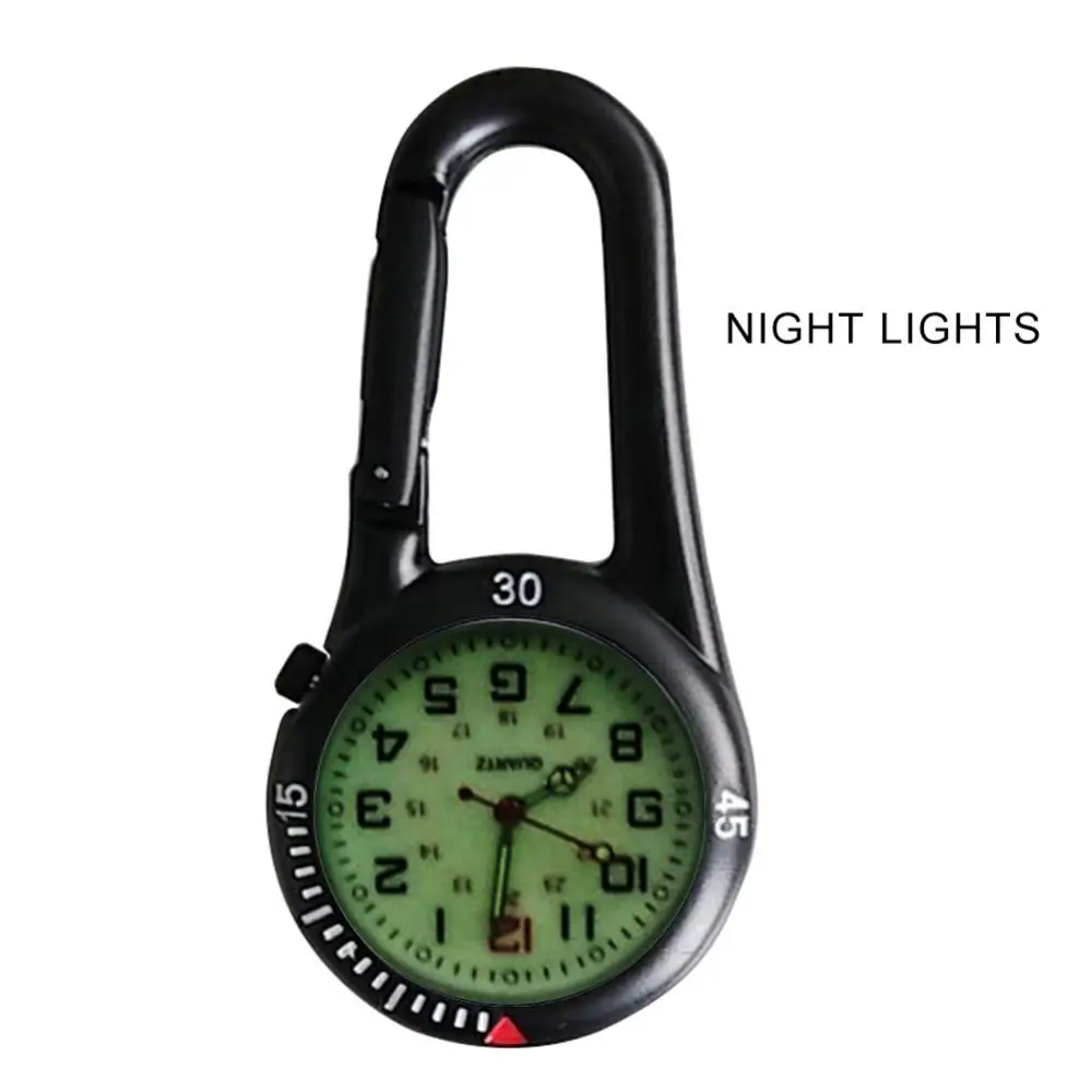 

Outdoor Mini Round Dial Arabics Numbers Quartz Analog Clip Carabiner Hook Watch
