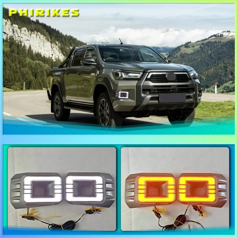 

1 Pair Car LED Daytime Running Light Turn Yellow Signal Relay 12V DRL Daylight For Toyota Hilux Revo Rocco 2020 2021