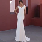 Простое белое свадебное платье с V-образным вырезом и Боковым Разрезом для невесты 2021 A-силуэт кружевные аппликации со шлейфом на пуговицах сзади свадебные платья