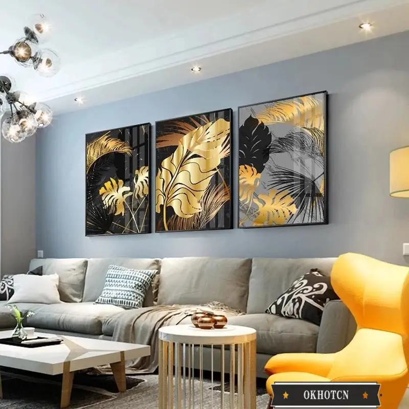 

Black Gold Plant Leaf Poster Monstera Palm Leaves Canvas Painting Nordic Style Living Room Decoration Wall Art Modular Pictures