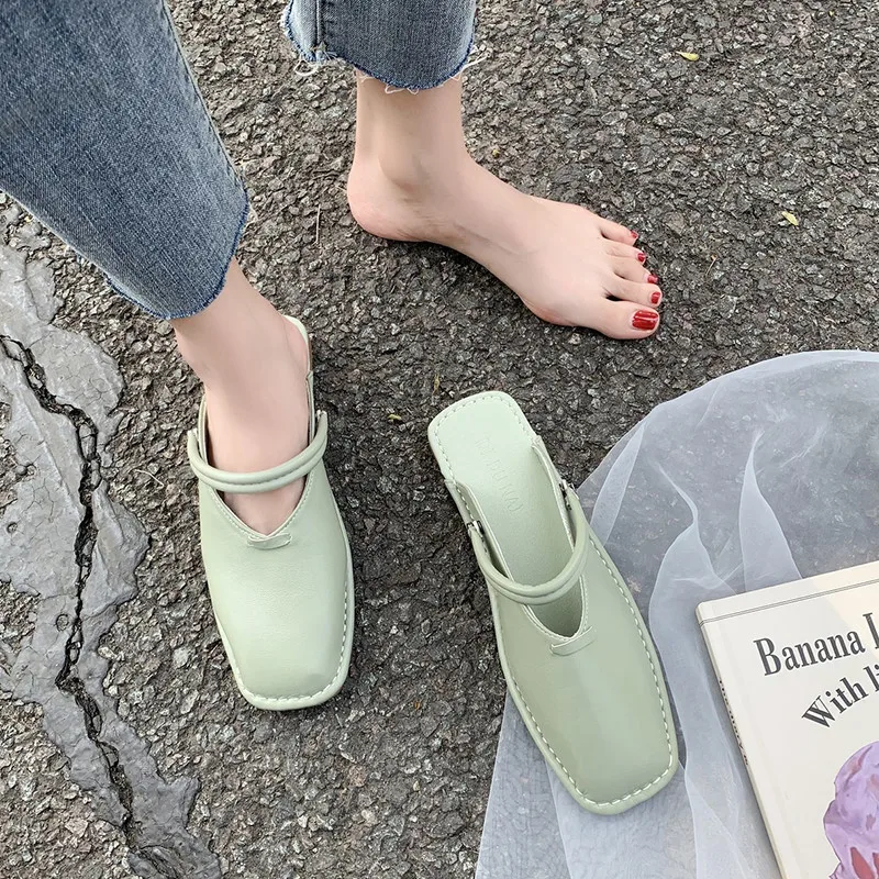 

Shoes Woman 2021 Female Slippers Square Toe Luxury Slides New Soft Designer Flat Scandals PU Rome Basic Shoes Woman 2021 Female