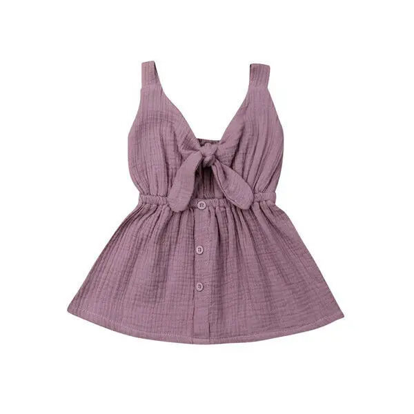 Fashion Toddler Summer Baby Girl Dress Cotton Linen Button Solid Color Sleeveless Party Sundress | Детская одежда и обувь