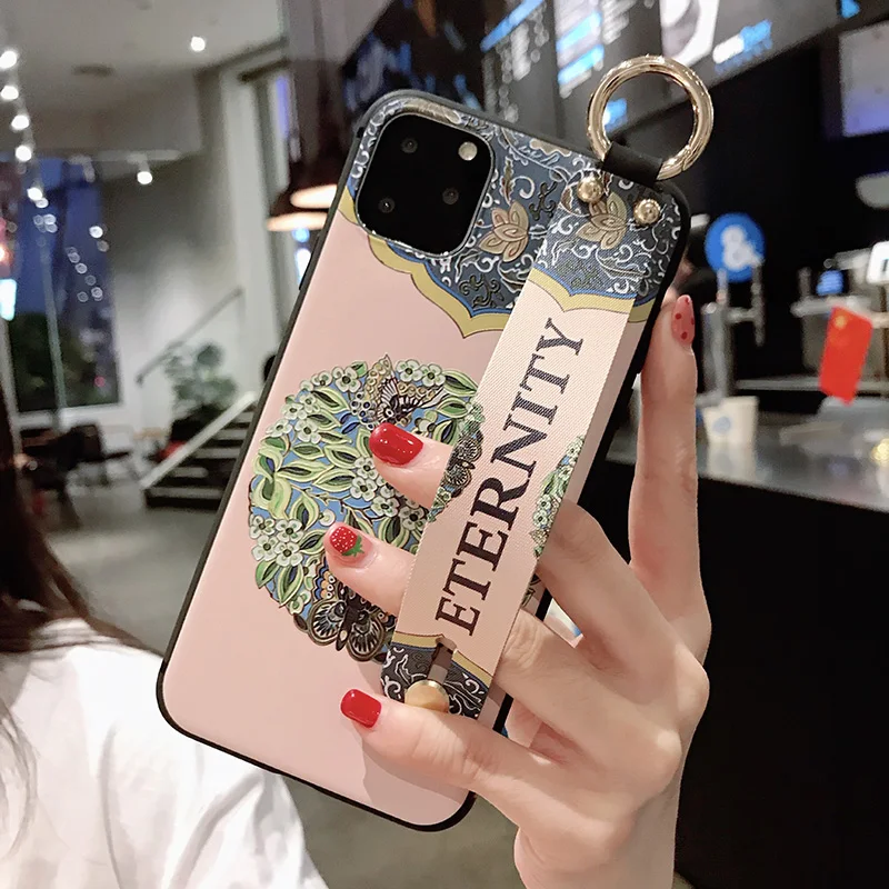 8 Чехол с ремешком на запястье для iphone 11 Pro XS Max X XS XR, мягкая задняя крышка из ТПУ с кольцом на палец для iphone 7, 8, 6, 6s Plus, 5S, SE, подставка - Цвет: 8
