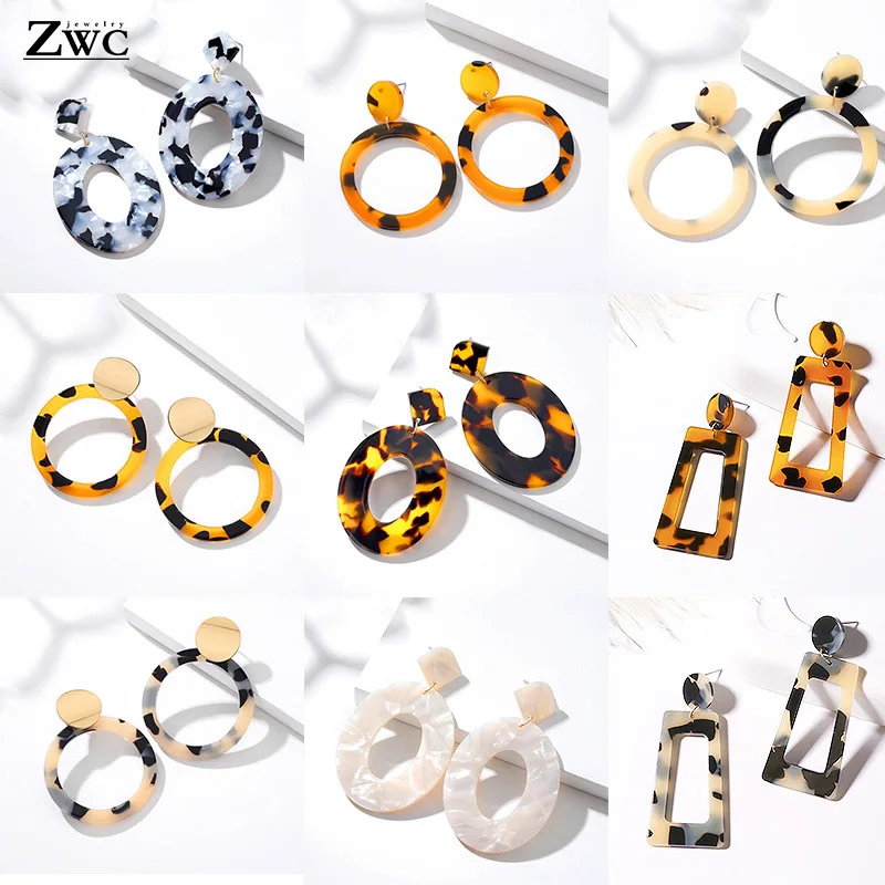 ZWC Bohemia Acrylic Resin Large Drop Earrings for Women Leopard Round 2019 Simple Geometric Dangle Fashion Jewelry Gift | Украшения и