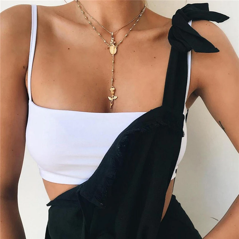 

Модные женские Клубные майки, однотонные майки без рукавов на бретельках, укороченный топ без косточек, бюстгальтер, повседневные сексуальные женские летние майки