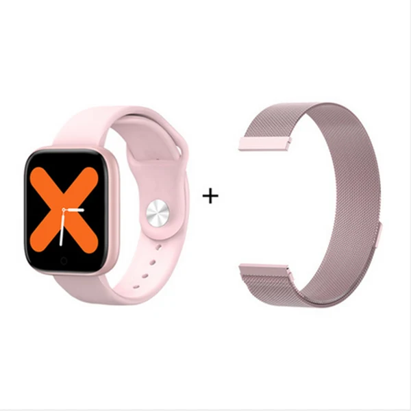 Pink Add Strap T85 Смарт-часы с цветным экраном, спортивный браслет с сердечным ритмом и кислородом для измерения артериального давления, музыкальный фитнес-браслет - Цвет: Pink Add Strap