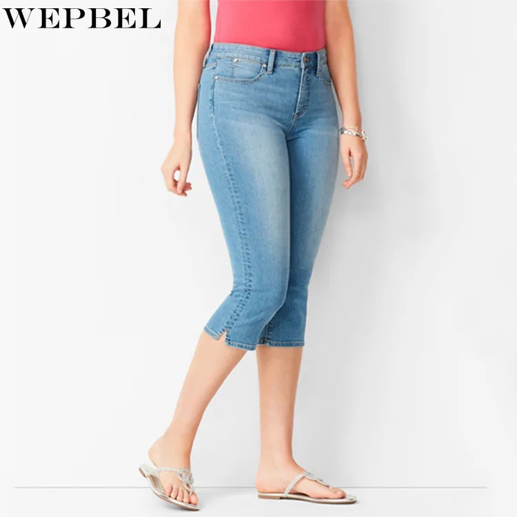 

Женские джинсы до середины икры WEPBEL, повседневные однотонные облегающие джинсы с карманами, осенние джинсовые брюки-карандаш на пуговицах