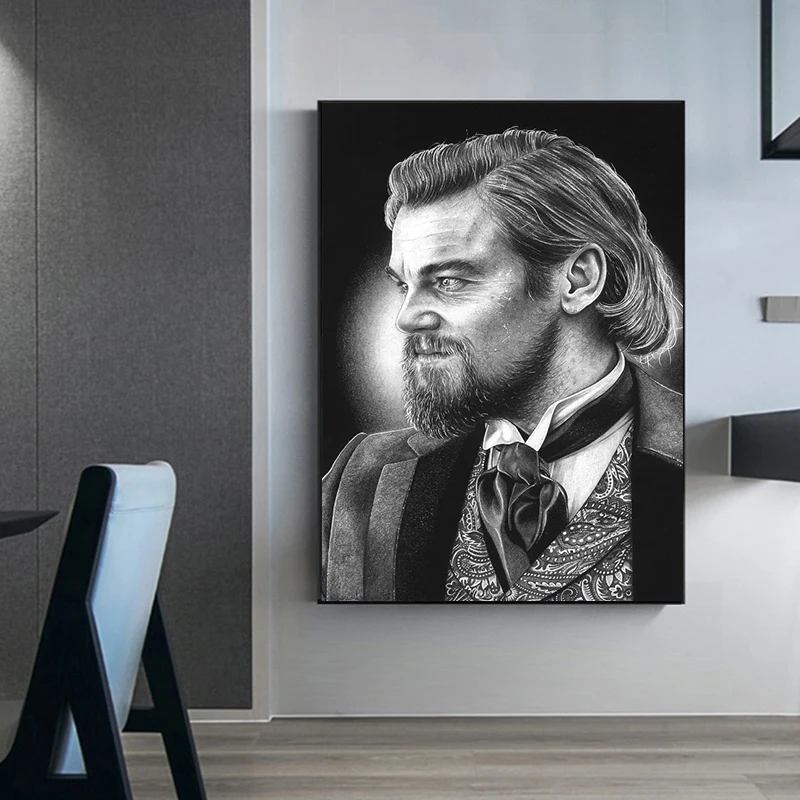 

Leonardo DiCaprio Black and White Art Poster Wall Street Prints and Canvas Painting Living For Room Home Decoration Frameless