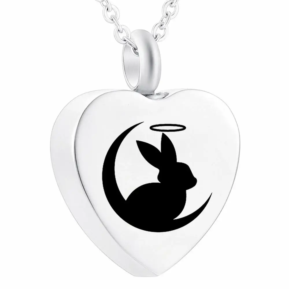 Urn Necklaces for Ashes Cute Rabbit and Moon Cremation Urn Locket Stainless Steel Jewelry