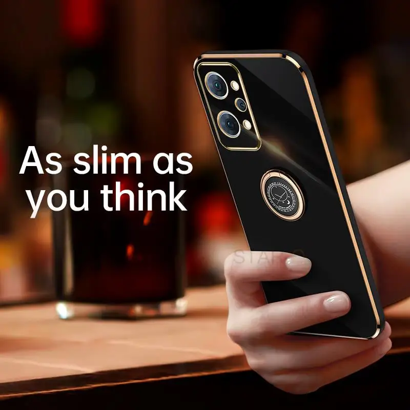 plating square ring holder phone case on for oppo realme gt neo 2 neo2 5g flash master edition luxury silicone stand back cover free global shipping