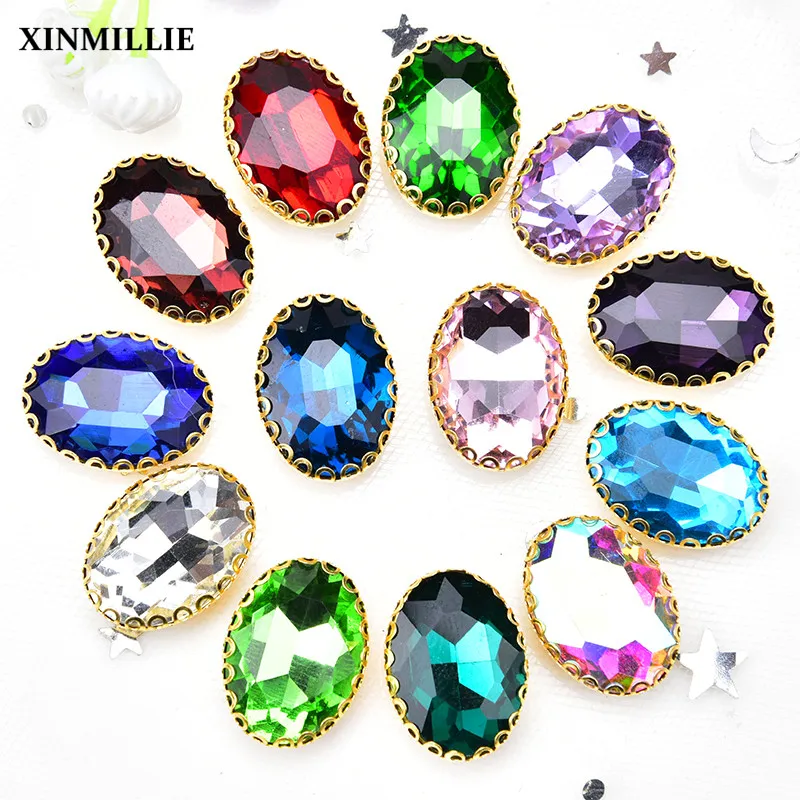 20 шт./лот Хрустальная Кнопка 13*18 мм овальные стеклянные стразы с золотой основой