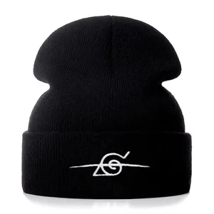 Хлопковые повседневные облегающие шапки Наруто Учиха удзумаки с вышивкой для мужчин и женщин, вязаная зимняя шапка, однотонные шапочки в стиле хип-хоп, шапка унисекс