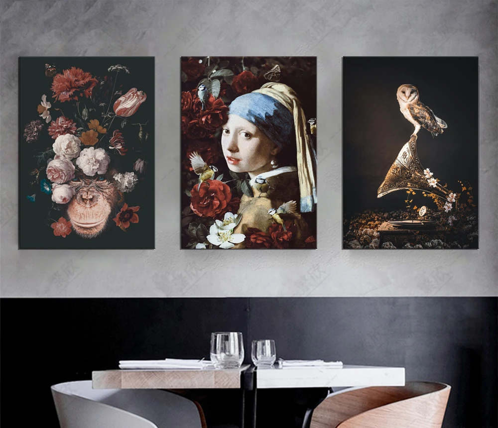 3 шт. холст с изображением животных тропические картины медведь тигр слон Лев