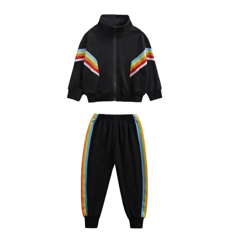 

Комплект детской одежды DFXD из 2 предметов, хлопковый спортивный костюм для мальчиков и девочек, куртка на молнии в радужную полоску и штаны, детские спортивные костюмы