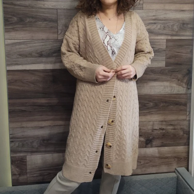 Sungtin Vintage Twisted Casual Long Knit Cardigan for Women Korean Oversized Thicken Warm Loose Women's Sweater Soft Clothings |