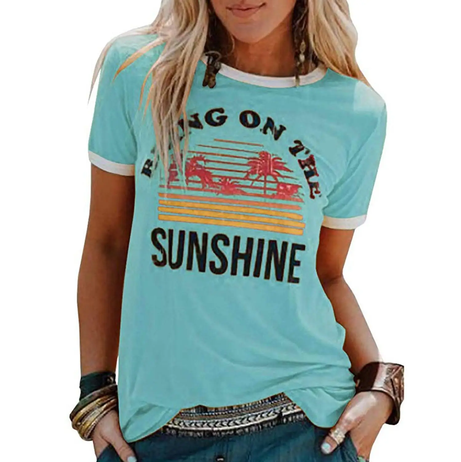 

DAO XING Bring On The Sunshine Graphic Long Sleeves Tees Blouses for Women Tops Sweaters for Women