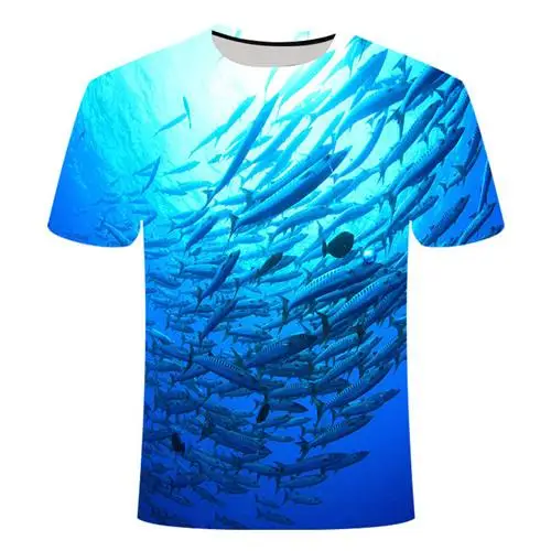 

2020 New Fish Pattern Outdoor T-shirt Men 3d T-shirt Men Short-sleeved Top 0-neck Casual Men's Fishing T-shirt Top