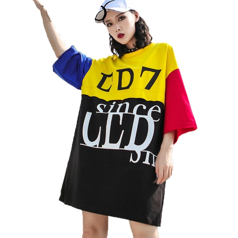 QING MO Женская разноцветная футболка в стиле пэчворк женская с буквенным принтом