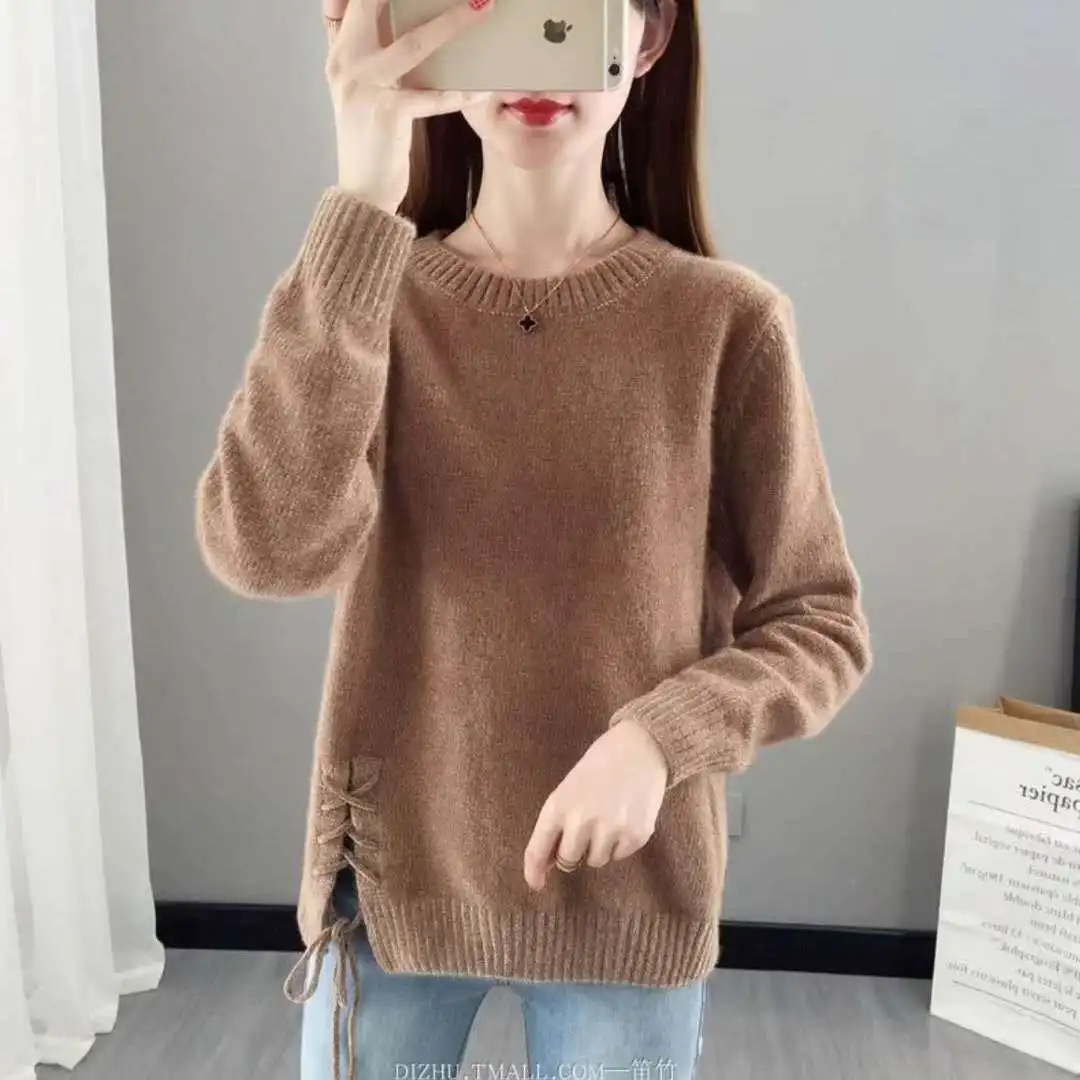 

Sweater Women's New Autumn Tops Korean Style Loose Outer Wear Knitted Bottoming Shirt Pink Sweater Pullover Womens Sweaters