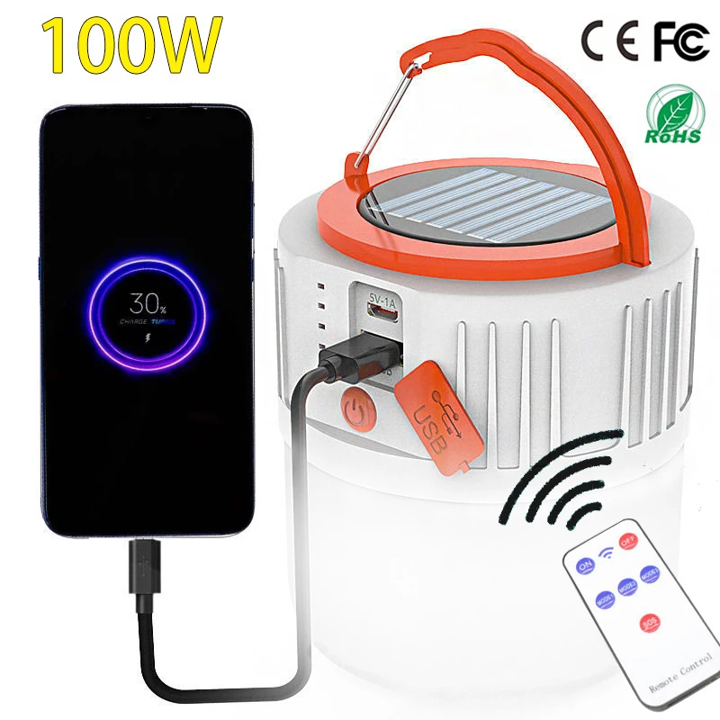 

Уличный светодиодный фонарь на солнечной батарее для кемпинга, 100 Вт