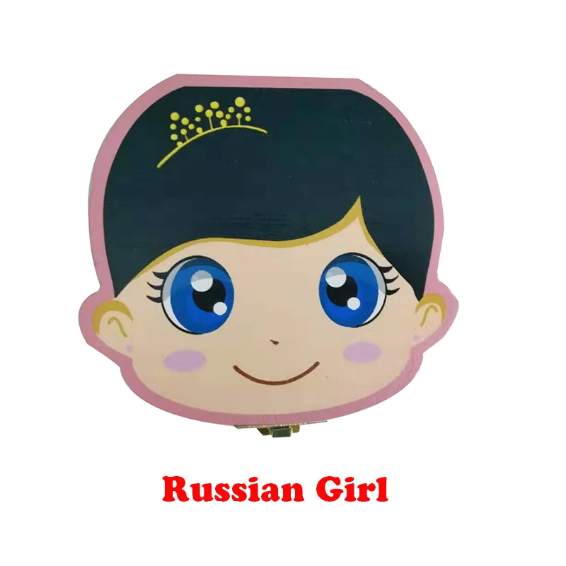 Russian Girl Деревянный Детский ящик для зубов английский/испанский/португальский молочные зубы пуповины органайзер для хранения мальчиков и девочек сувенир чехол подарки для детей - Цвет: Russian Girl