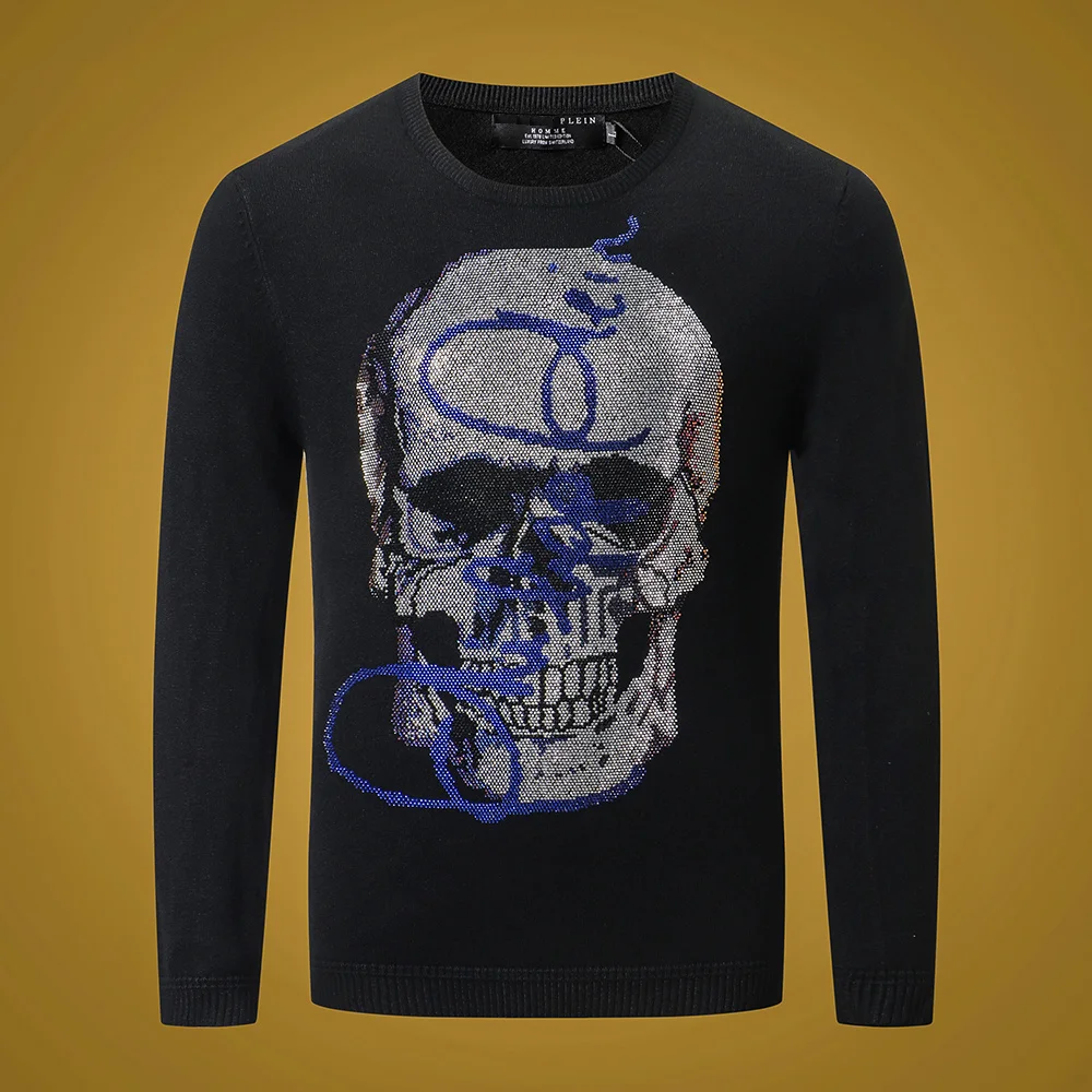 

winter style Men plein brand black sweatshirt Men's Hoodie long sleeve black Skulls pattern hoody warm Hoodie sweatshirt for men