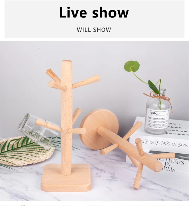 Деревянный держатель для кружки с деревом подставка чашек настольный крючки чая
