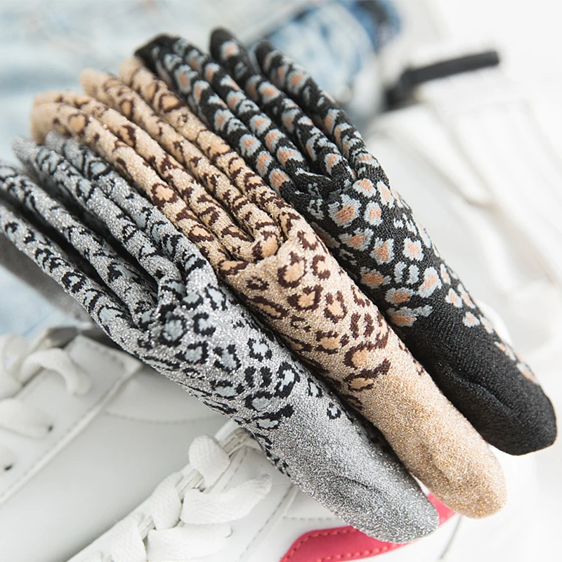Женские леопардовые носки с блестками модные блестящие в стиле Хай-стрит теплые