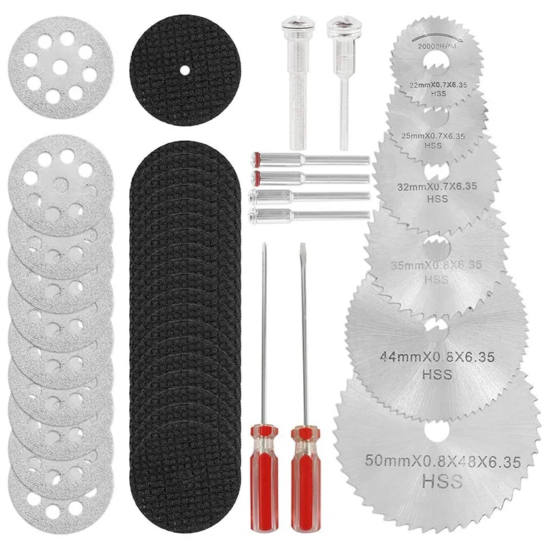 

Новинка 44 шт. наборы алмазных режущих дисков 1/8 дюйма хвостовик роторный инструмент с HSS лезвиями для пилы и оправы для смолы металла деревян...