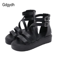 gdgydh 2021 new summer black wedges sandals for women roman style thick bottom comfort casual shoes fashion street high quality